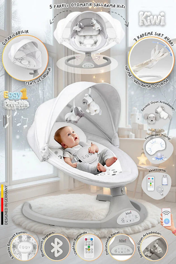 EggyOne Elektrikli Otomatik Sallanan Bebek Ana Kucağı - Bluetooth & Kumandalı