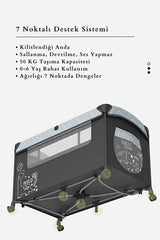 WildNest 3in1 Anne Yanı Park Yatak - Katlanır Akıllı Beşik (70x122 cm) - Siyah