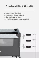 WildNest 3in1 Anne Yanı Park Yatak - Katlanır Akıllı Beşik (70x122 cm) - Siyah