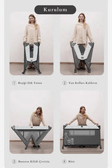WildNest 3in1 Anne Yanı Park Yatak - Katlanır Akıllı Beşik (70x122 cm) - Siyah