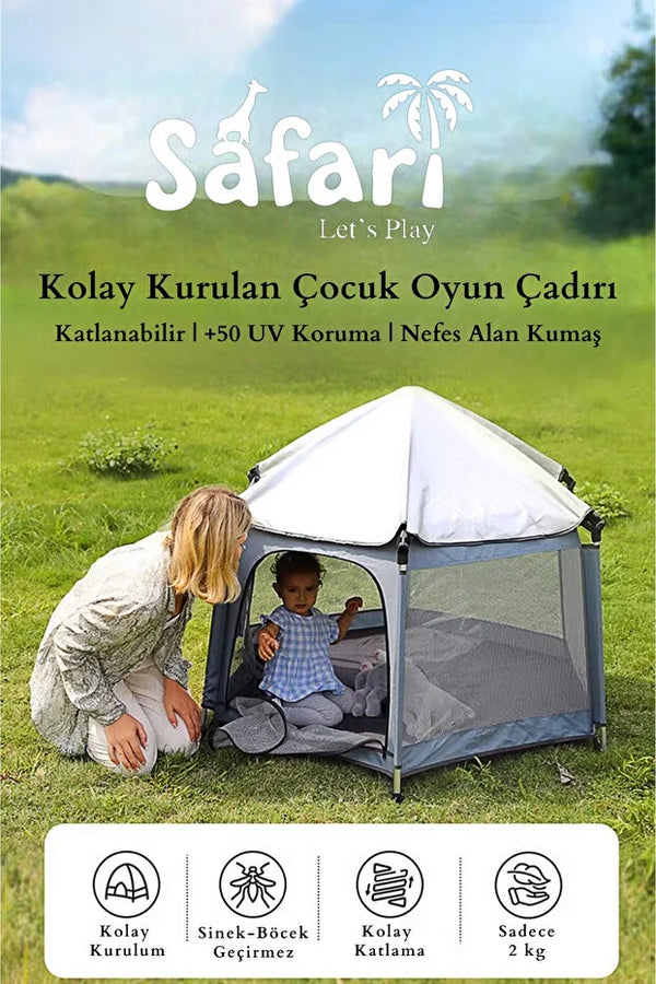 Safari Çocuk & Bebek Oyun Çadırı - +50 UV Korumalı ve Pratik Kurulum - Gri