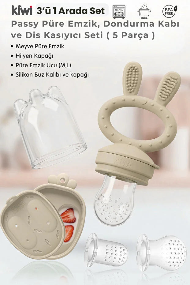Passy Diş Kaşıyıcı Silikon Emzik - Bebek Diş Kaşıyıcı - Meyve Püre Emzik