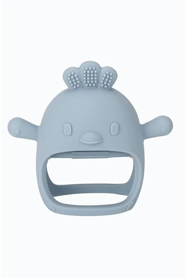 2 in 1 Silikon Bebek Diş Kaşıyıcı Seti - Eldiven Şeklinde Sincap Dişlik - Olive & Blue