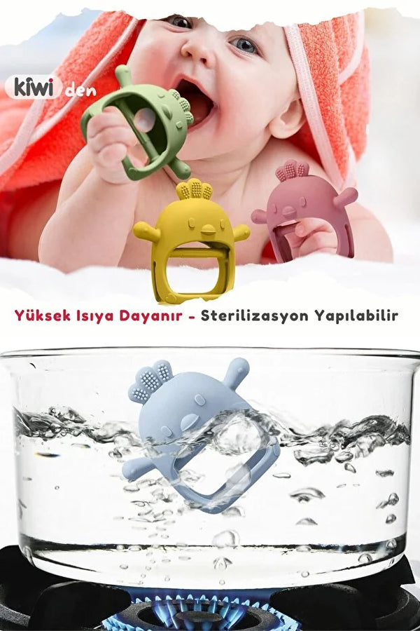 Chicken Sincap Bebek Diş Kaşıyıcı Eldiven - Yumuşak Silikon & Emzik Uçlu - Olive