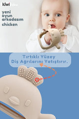 2 in 1 Silikon Bebek Diş Kaşıyıcı Seti - Eldiven Şeklinde Sincap Dişlik - Bej & Pink