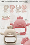 2 in 1 Silikon Bebek Diş Kaşıyıcı Seti - Eldiven Şeklinde Sincap Dişlik - Bej & Pink