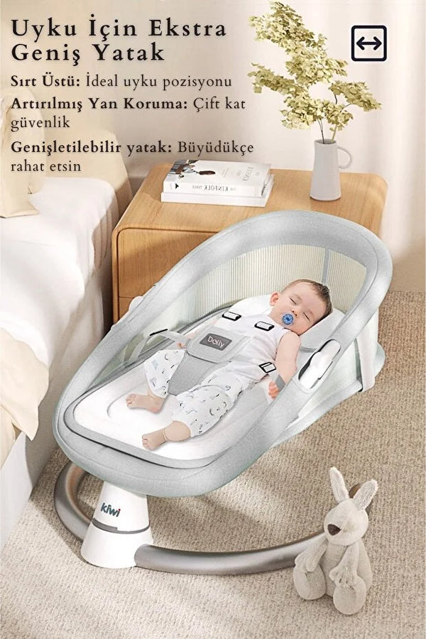 Dolly 2in1 Otomatik Sallanan Bebek Beşiği ve Ana Kucağı - Bluetoothlu - Açık Kahve