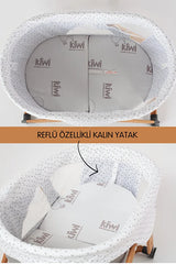 Sleeper Anne Yanı Beşik - Luna Desen Portatif, Sallanır, Tekerlekli ve Katlanır Bebek Beşiği (+ Lüks Yatak Hediyeli) - Luna Gri