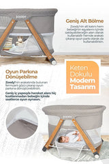 Zoody Katlanabilir Park Yatak ve Oyun Parkı - Sallanır Anne Yanı Beşik, Ahşap Ayaklı & Sineklikli - Gri