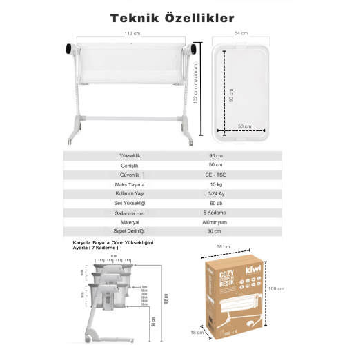 Kiwi Cozy Otomatik Sallanan Beşik - Elektrikli Beşik - Anne Yanı - 9