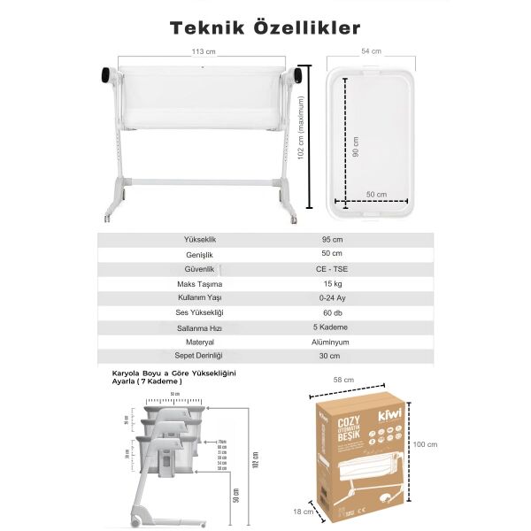 Kiwi Cozy Otomatik Sallanan Beşik - Elektrikli Beşik - Anne Yanı - 50