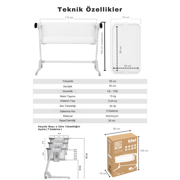 Kiwi Cozy Otomatik Sallanan Beşik - Elektrikli Beşik - Anne Yanı - 32