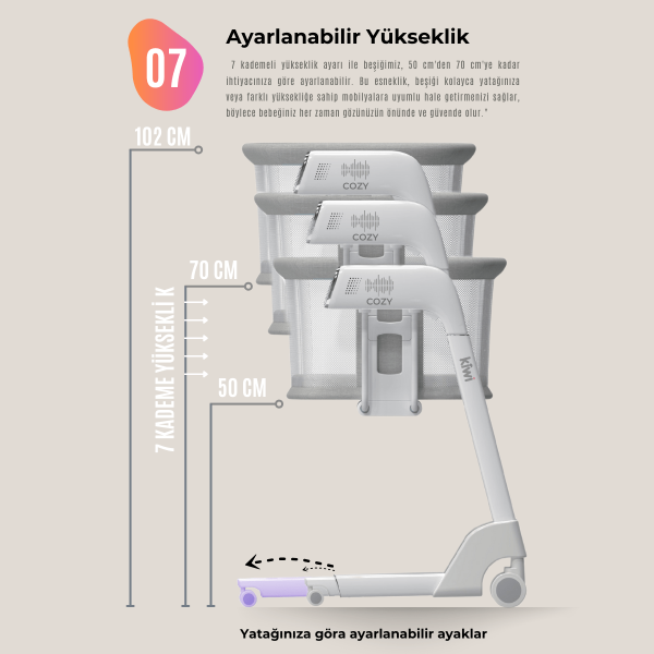 Kiwi Cozy Otomatik Sallanan Beşik - Elektrikli Beşik - Anne Yanı - 26