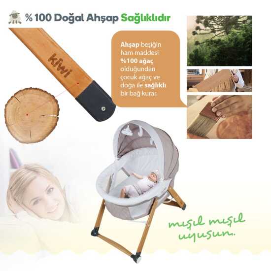 Kiwi Sleeper Portatif Beşik, Sallanır, Katlanır, Taşınabilir Sepet Beşik, Yaprak Desenli - 60