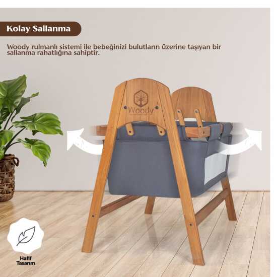 Kiwi Woody Ahşap Bebek Beşiği, Sallanabilir, Doğal - 16