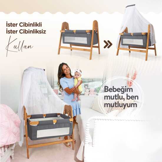 Kiwi Woody Ahşap Bebek Beşiği, Sallanabilir, Doğal - 19